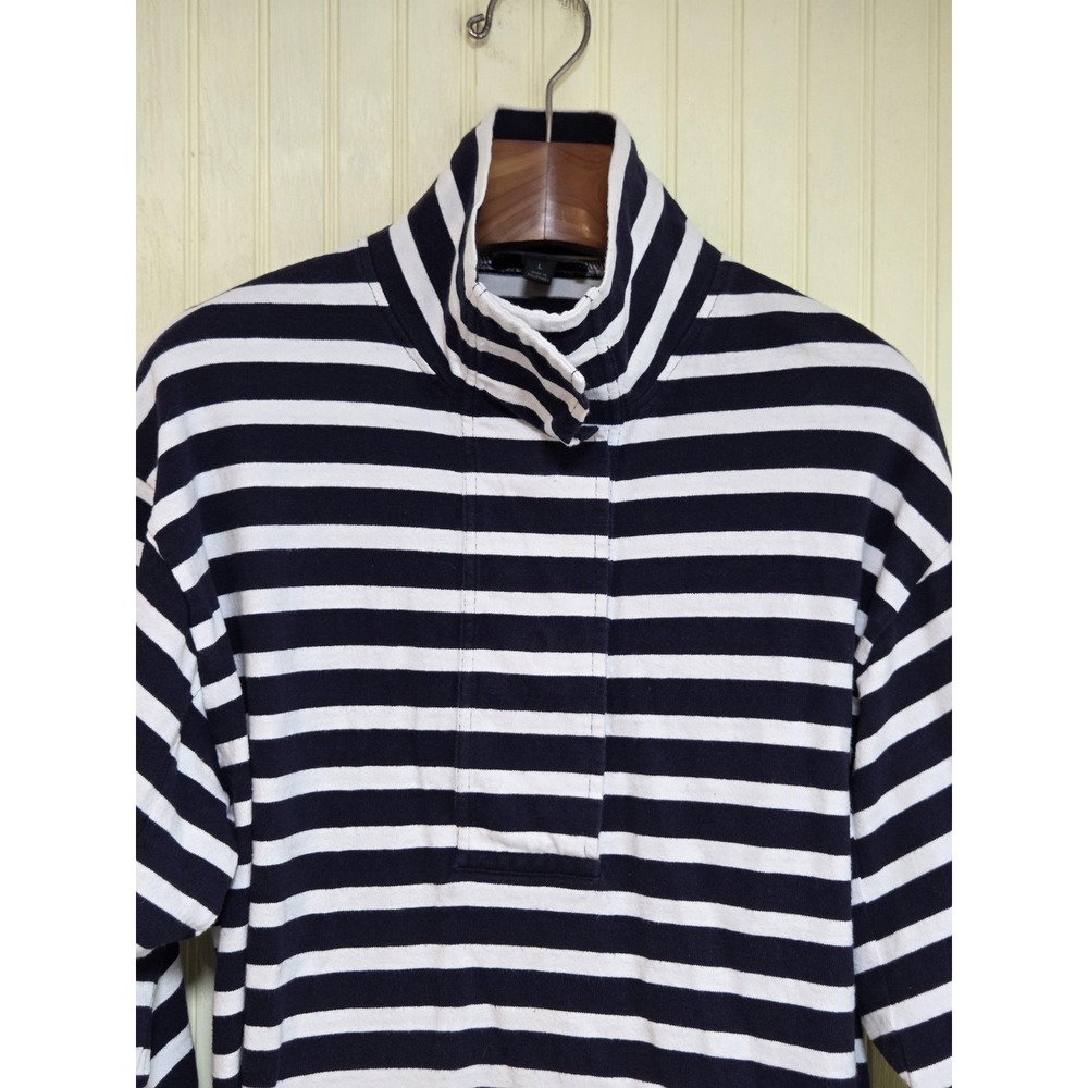 J. Crew Shirt Womens Large Blue Striped Mock Neck Snap Button Nautical Top